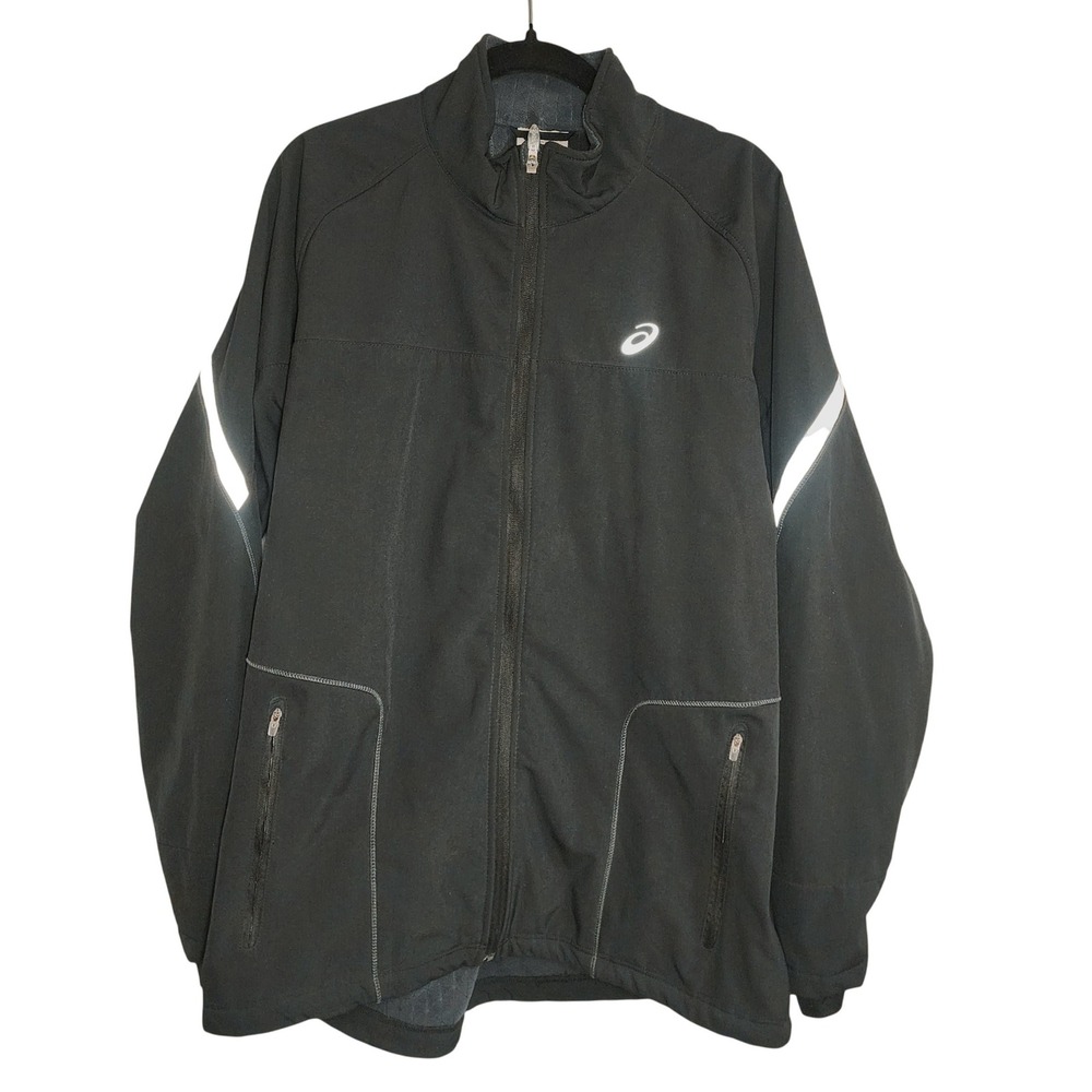 ASICS Mens Windbreaker Running Jacket 2XL Reflective Thumbhole Cuff Activewear